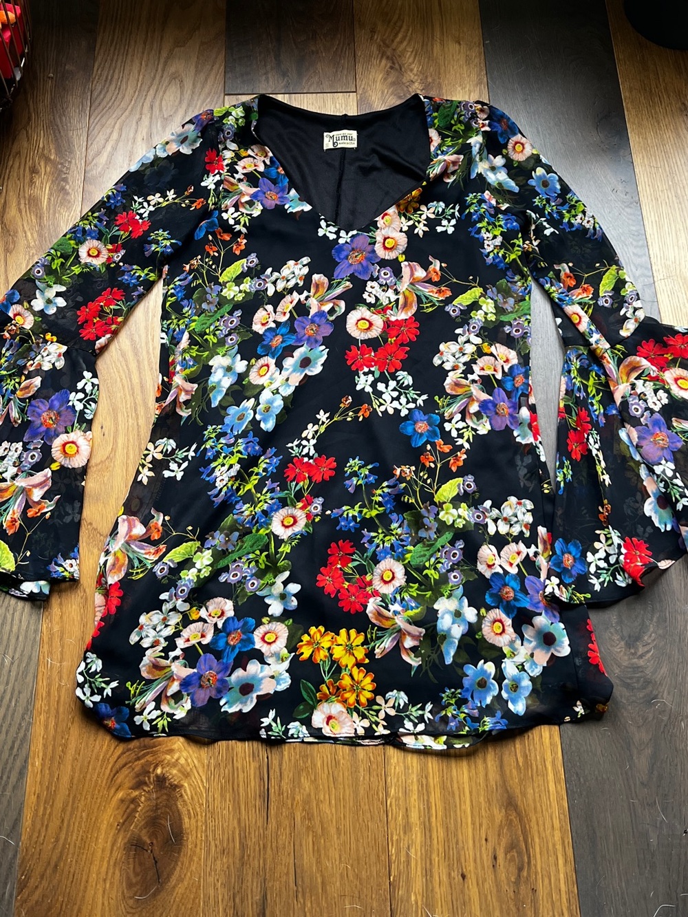 Show Me Your Mumu black floral bell sleeve dress